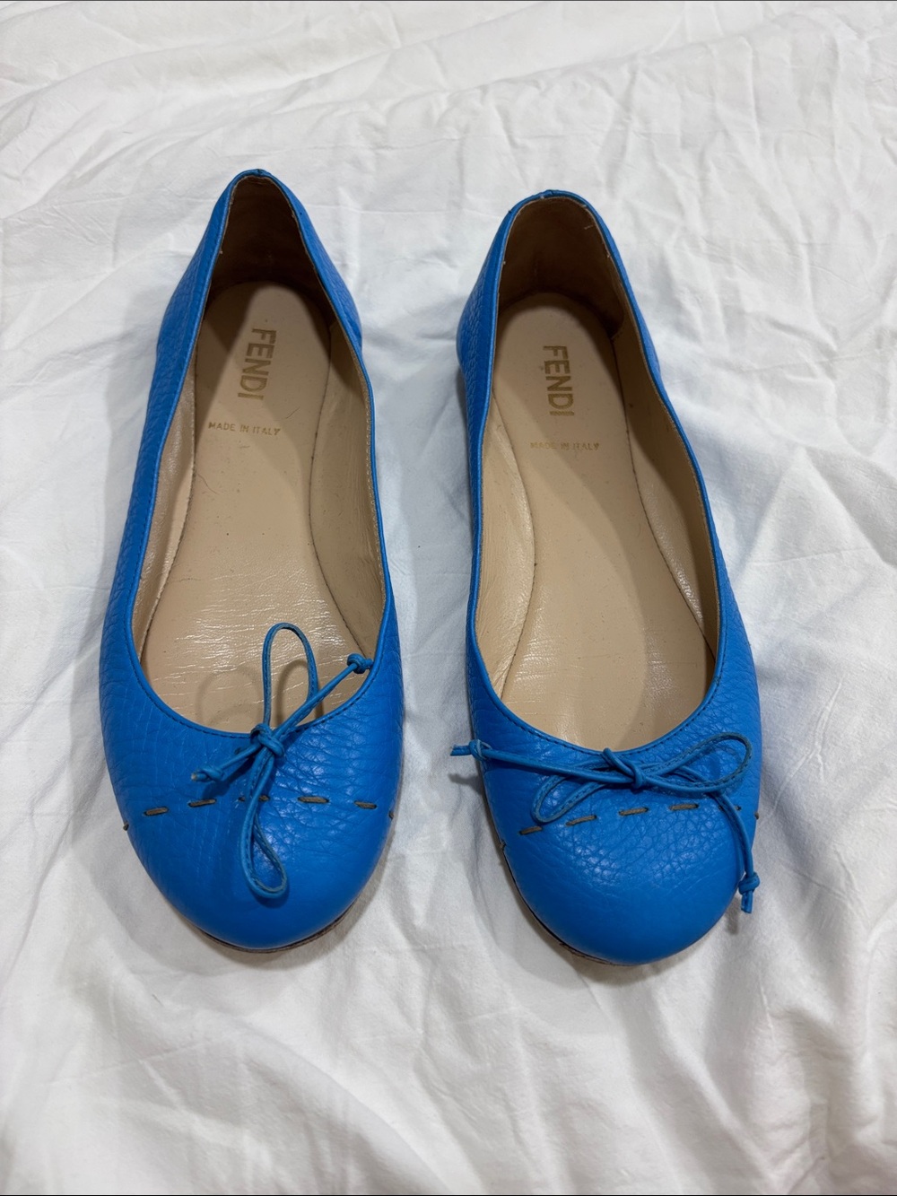 Fendi Electric Blue Leather Ballet Flats with Bow